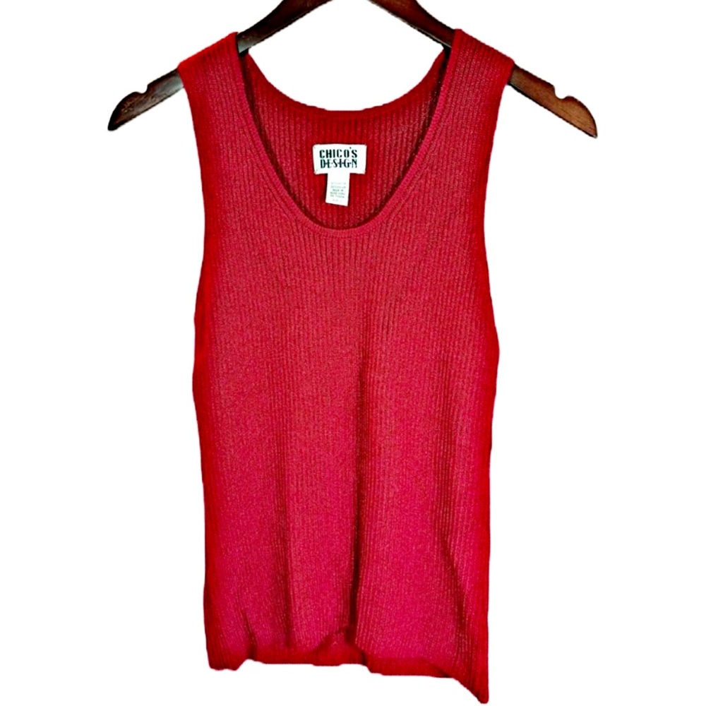 Chico’s Design Sleeveless Knit Ribbed Tank Top Knit Red Scoop Neck Size 0